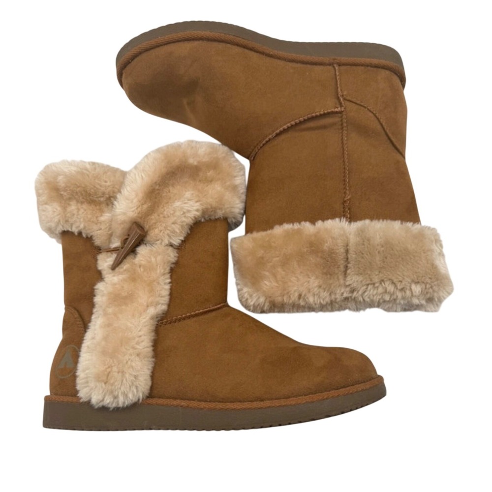 Airwalk Winter Boots Faux Fur Trim Toggle Women's 8 Brown Winter Shearling Cozy